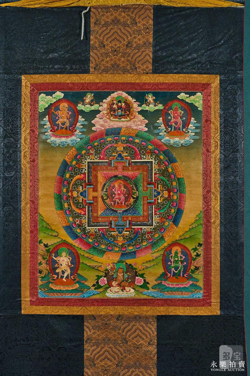 清 （西藏）矿物彩绘空行佛母坛城唐卡 - 图3